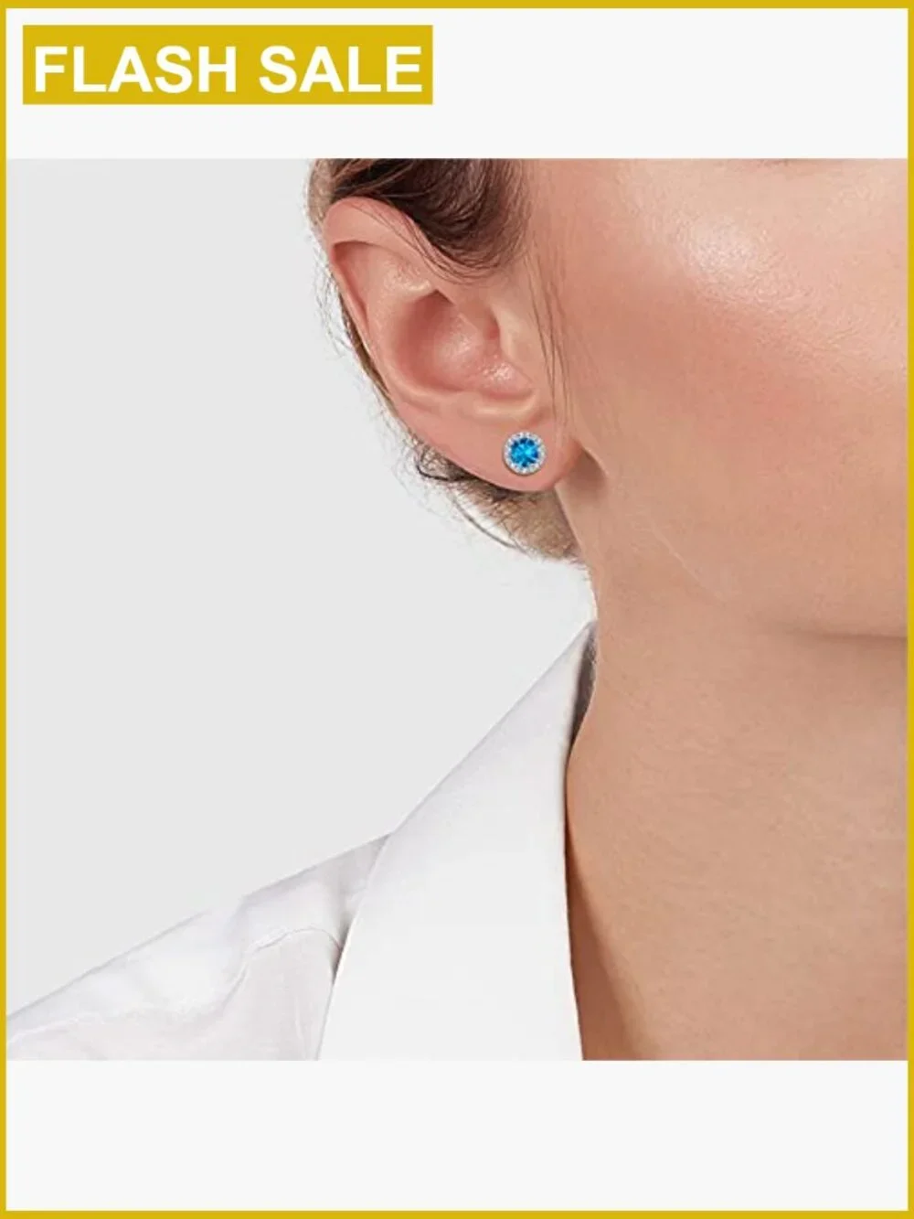 925 Sterling Silver Birthstone Stud Earrings - Blue Topaz